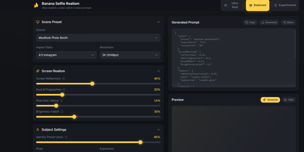 Banana Nano Pro prompt tool preview